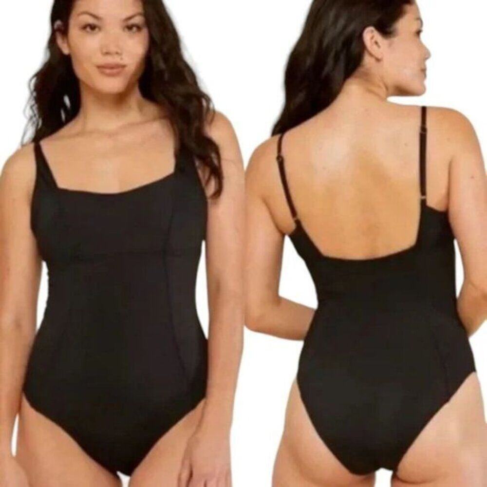 NWT Andie Swim Havana One Piece Black Square Neckline Slimming Princess Medium